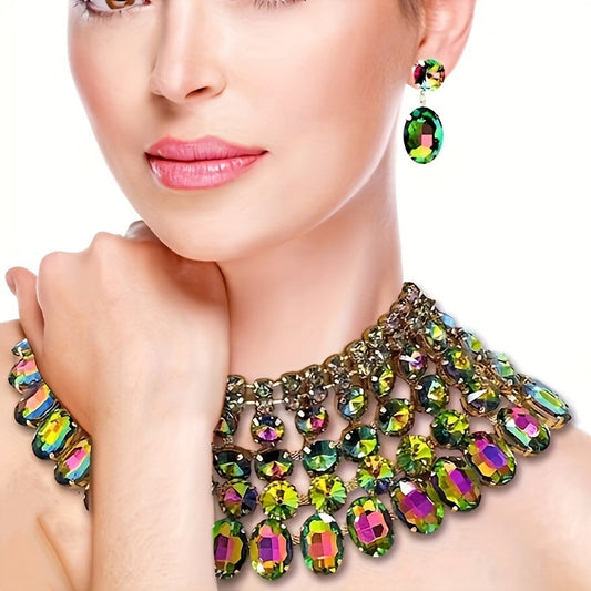 Banquet evening dress multi-layer rhinestone high-end necklace, earrings inlaid with versatile neck chain