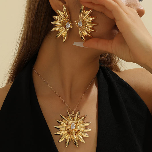 Vintage Sunflower Necklace Premium Design Sunflower Earrings Necklace Jewelry Set