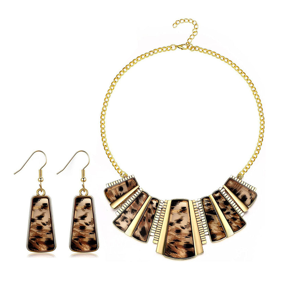 Sexy Leopard Print South East Asia Indian Ethnic Style Vintage Gemstone Bead Jewelry Set Earrings Necklace
