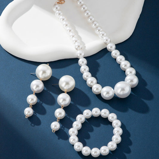 Pearl Necklace Earrings French Banquet Premium Faux Large Pearl Set