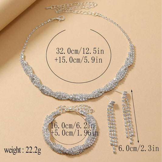 Wedding Party Accessories Three-piece Decorative Fashion Claw Chain Bright Diamond Banquet Bracelet Necklace Earrings