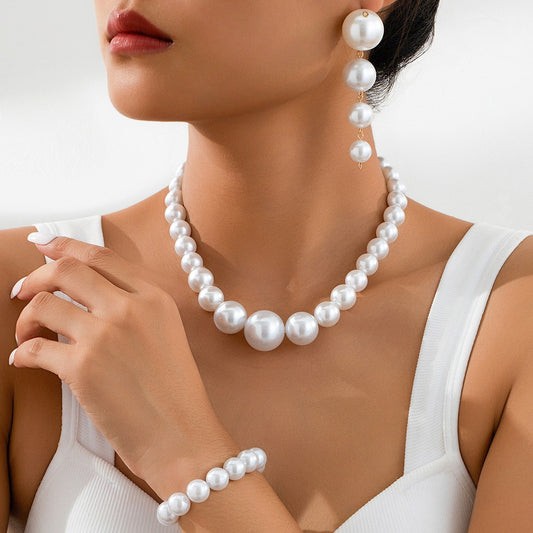 Pearl Necklace Earrings French Banquet Premium Faux Large Pearl Set