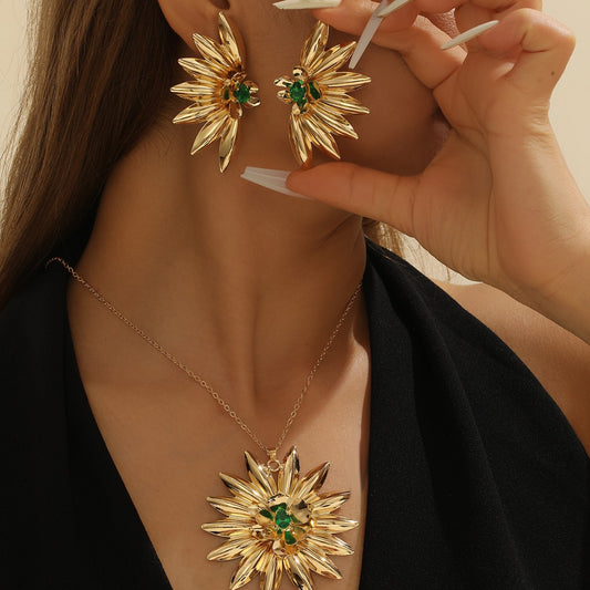 Vintage Sunflower Necklace Premium Design Sunflower Earrings Necklace Jewelry Set