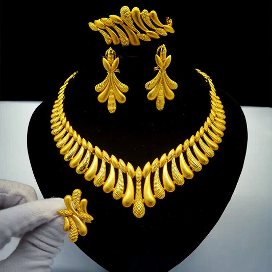 Dubai Jewelry 24k Gold Plated Bridal Jewelry Set Necklace Earrings Jewelry Four-piece Set