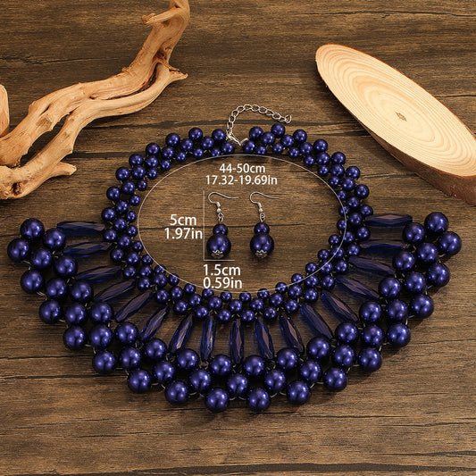 Imitation Pearl Necklace Neck Chain Small Shawl Neck Chain Multi-layer Beaded Necklace Earrings Set