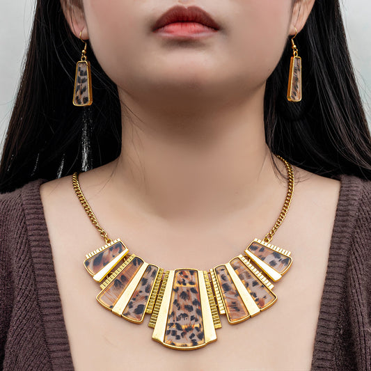 Sexy Leopard Print South East Asia Indian Ethnic Style Vintage Gemstone Bead Jewelry Set Earrings Necklace
