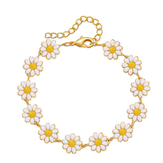 New cross-border bohemian jewelry set, bracelet, anklet, women's, versatile flower oil dripping small daisy necklace