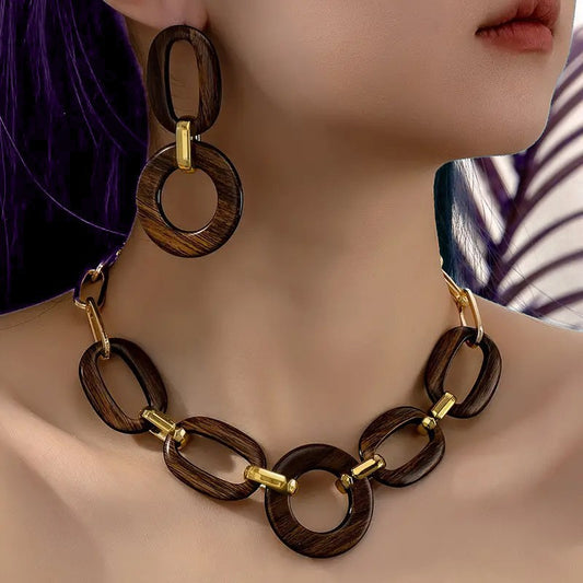 Simple matte retro original premium versatile earrings necklace set