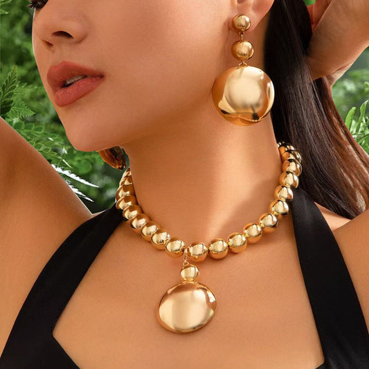 Exaggerated Geometric Cyberwind Bead Necklace Simple Beaded Necklace Set