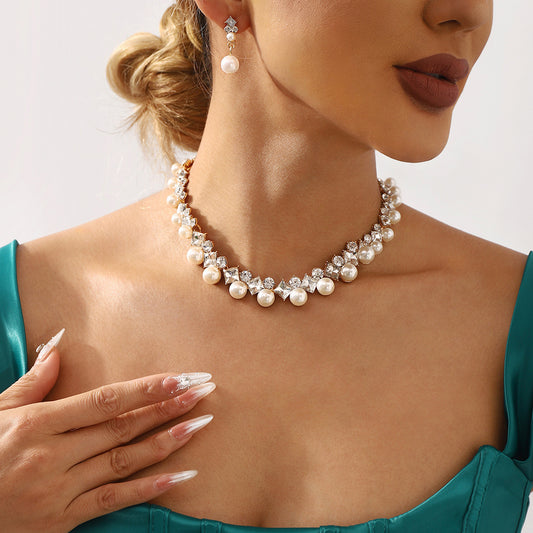Baroque Alloy Necklace Earrings Elegant Fashion Versatile Jewelry Set