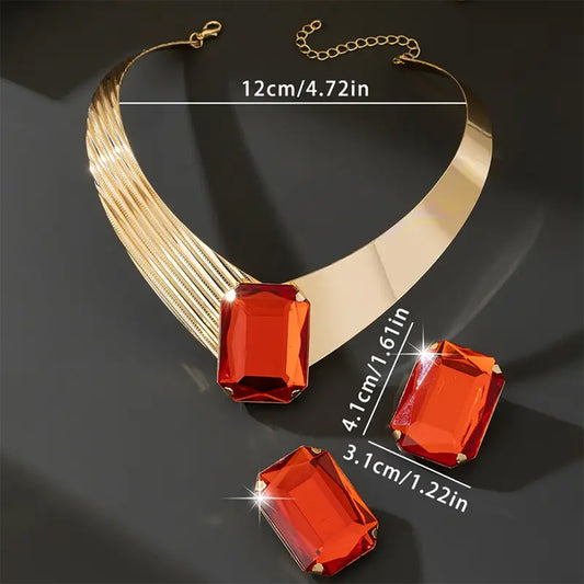 New inlaid gemstone collar stud earrings personalized banquet gift set