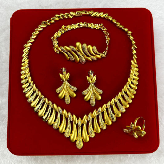 Dubai Jewelry 24k Gold Plated Bridal Jewelry Set Necklace Earrings Jewelry Four-piece Set